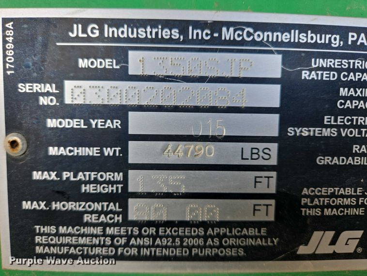 image for item EB1160 2015 JLG 1350SJP boom lift