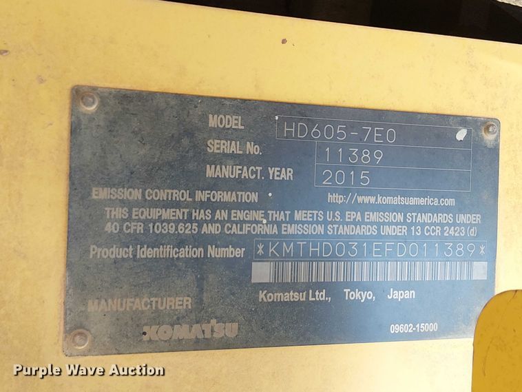 image for item EC1227 2015 Komatsu HD605-7E0 haul truck