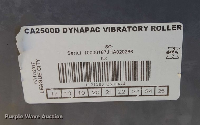 image for item EC1346 2017 Dynapac CA2500D single drum vibratory roller