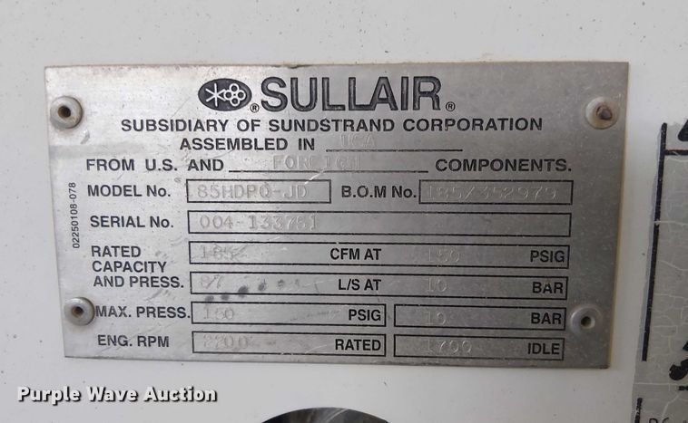 image for item EC1349 Sullair 85HDPQ-JD air compressor