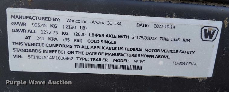 image for item EC1369 2022 Wanco WTRC arrow board trailer