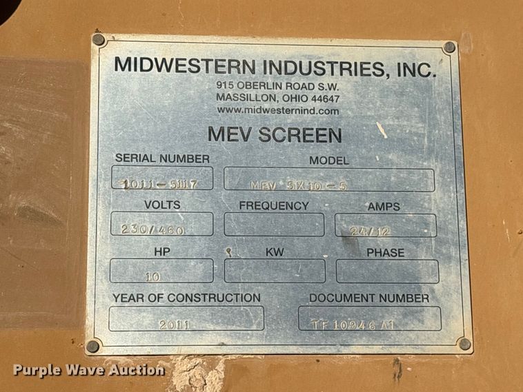image for item EC8114 2011 Midwestern Industries MEV 5X10-3 vibratory screen