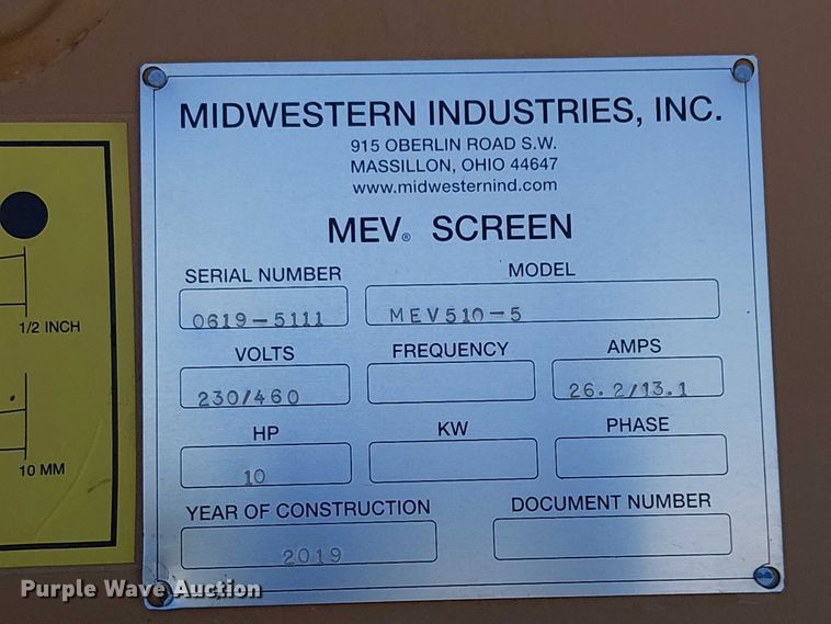image for item EC8115 2019 Midwestern Industries  MEV510-5 vibratory screen