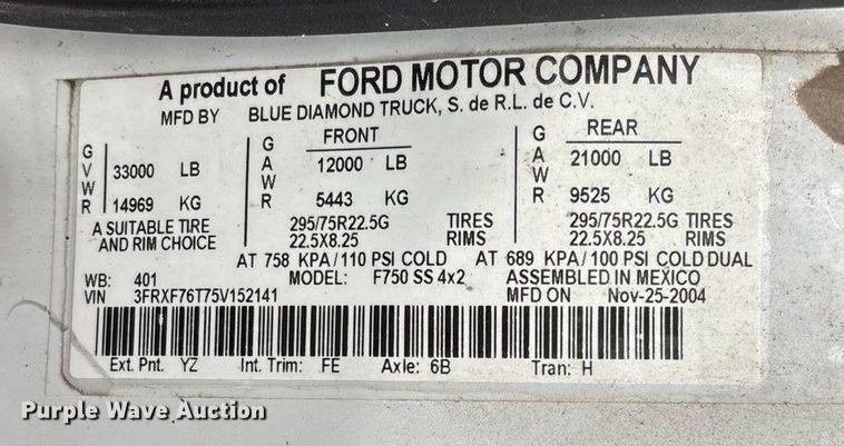 image for item ED2405 2005 Ford F750 Super Duty XL dump truck