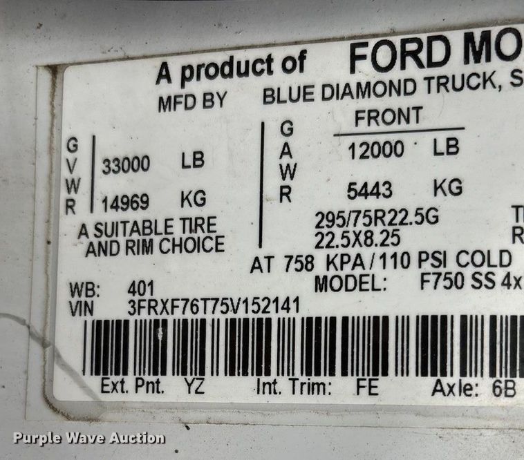 image for item ED2405 2005 Ford F750 Super Duty XL dump truck