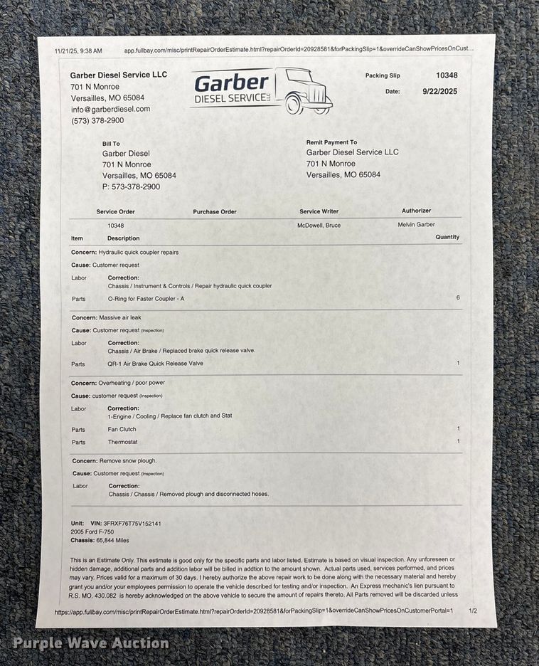 image for item ED2405 2005 Ford F750 Super Duty XL dump truck