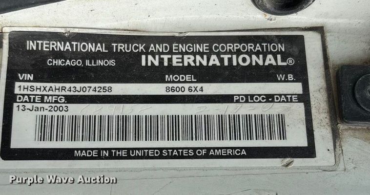 image for item ED2406 2003 International 8600 semi truck