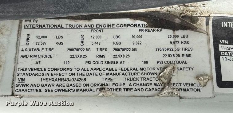 image for item ED2406 2003 International 8600 semi truck