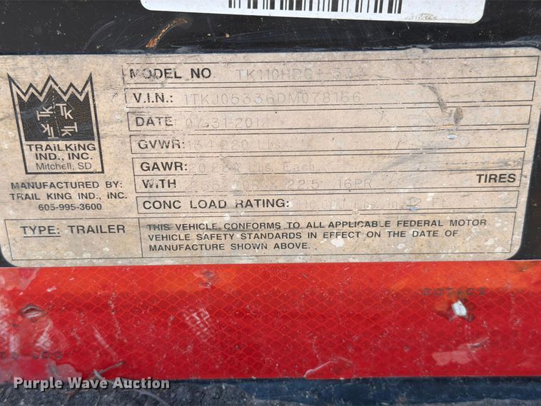 image for item ED4993 2013 Trail King TK110HDG lowboy equipment trailer