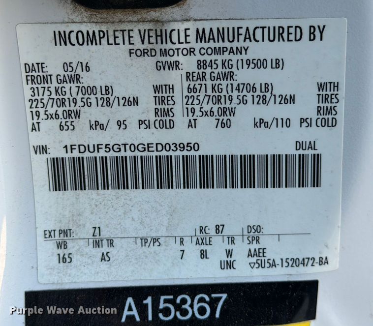 image for item ED5003 2016 Ford F550 bucket truck