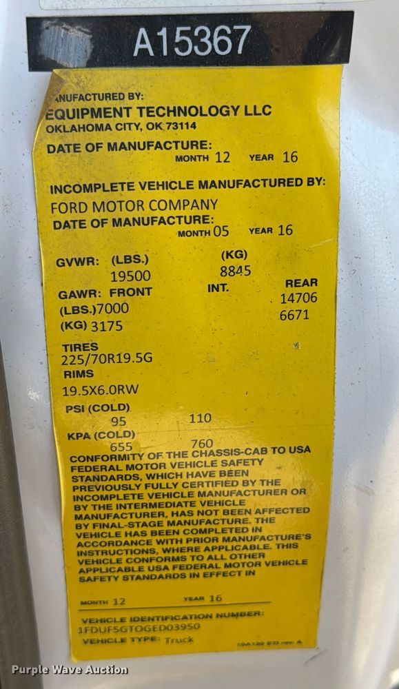 image for item ED5003 2016 Ford F550 bucket truck