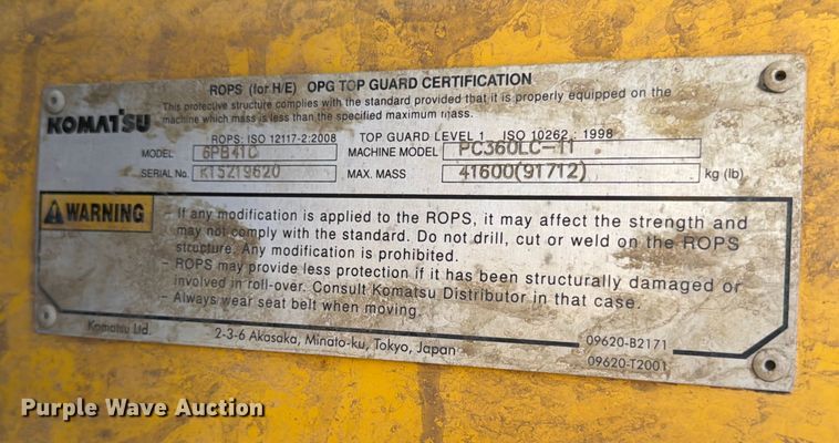 image for item ED5014 2017 Komatsu PC360LC-11 excavator