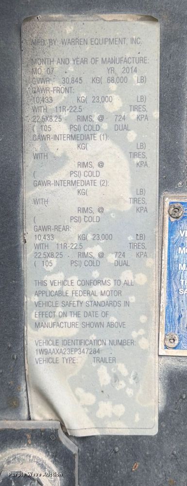 image for item ED5027 2014 Warren  WHDT3996-2-SS ejector trailer