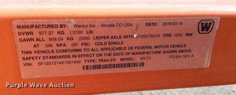 image for item EE4954 2019 Wanco WVT3 message board trailer