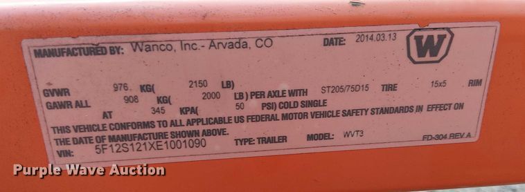image for item EE4985 2014 Wanco WVT3 message board trailer