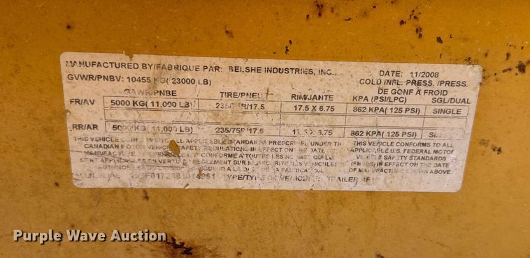 image for item EF2290 2008 Belshe BF11 equipment trailer