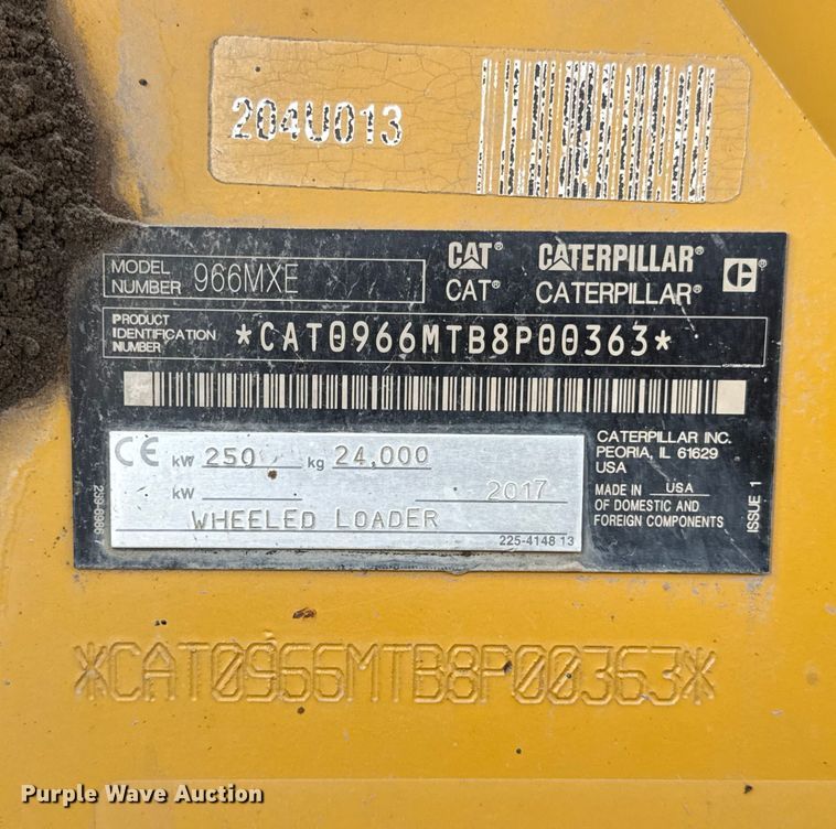 image for item EF2295 2017 Caterpillar 966MXE wheel loader