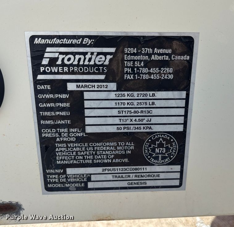 image for item EF6189 2012 Frontier Power Products Genesis light plant
