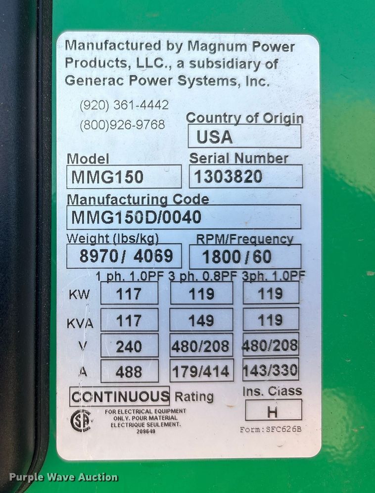 image for item EF6190 2013 Magnum Power Products MMG150 generator