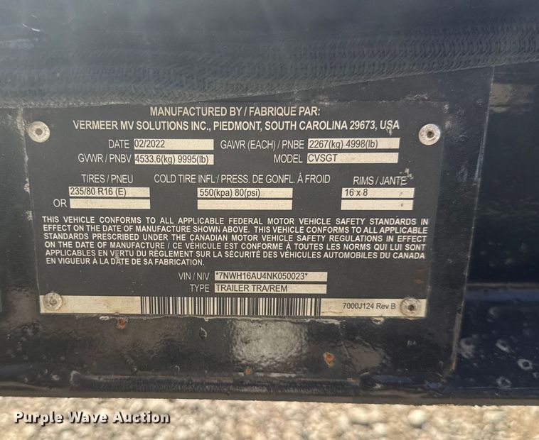 image for item EG1744 2022 Vermeer CV573SGT vacuum excavator