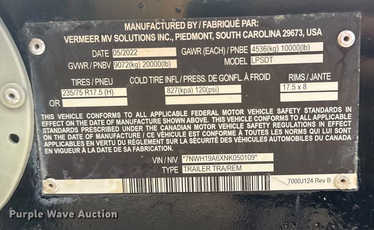 image for item EG1748 2022 Vermeer LP873SDT vacuum excavator