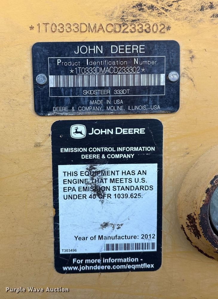 image for item EG8281 2013 John Deere 333DT tracked skid steer loader