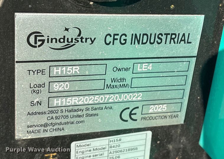 image for item EG8291 2025 CFG Industrial H15R mini excavator