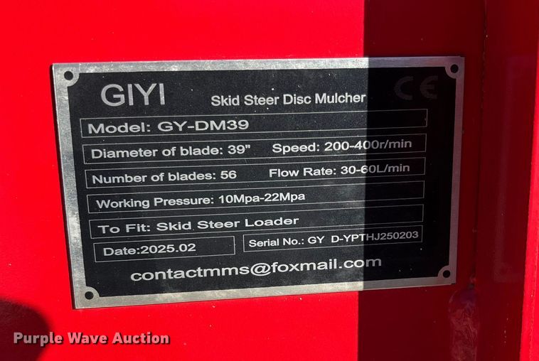 image for item EJ7730 2025 GIYI GY-DM39 skid steer mulcher