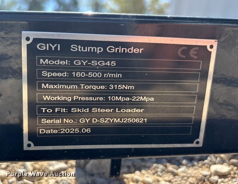 image for item EJ7736 2025 GIYI GY-SG45 skid steer stump grinder
