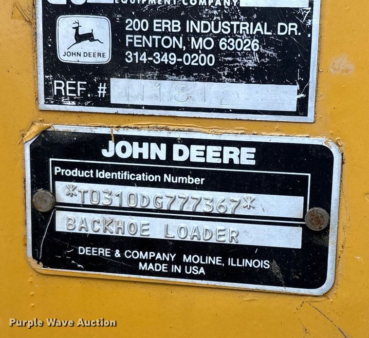 image for item EJ7761 1991 John Deere 310D Turbo  backhoe