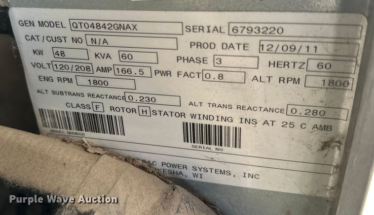 image for item EL0052 2011 Generac  0204842GNAX  generator