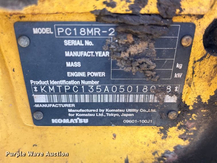 image for item EM6189 2008 Komatsu PC18MR-2 mini excavator