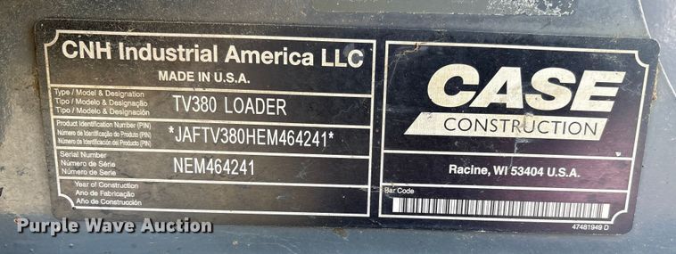 image for item EM6192 2014 Case TV380 tracked skid steer loader