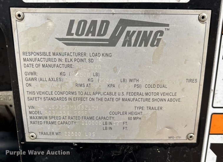 image for item EN5849 2021 Load King 503/554 SSSF lowboy equipment trailer