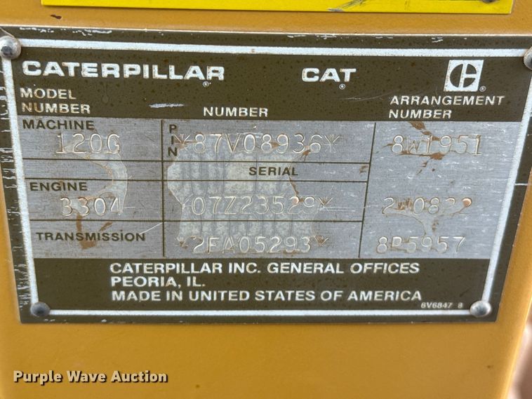 image for item EP2587 1989 Caterpillar 120G motor grader