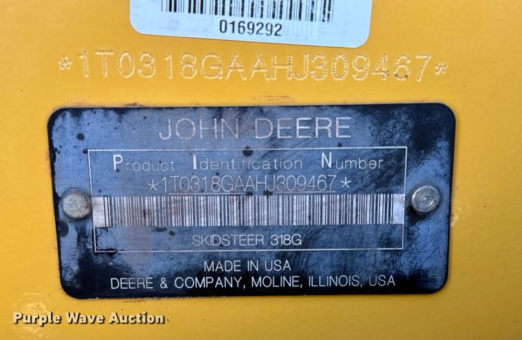 image for item ER0237 2017 John Deere 318G skid steer loader
