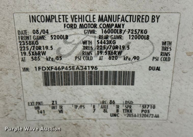 image for item ER0282 2005 Ford F450 Super Duty utility / service truck