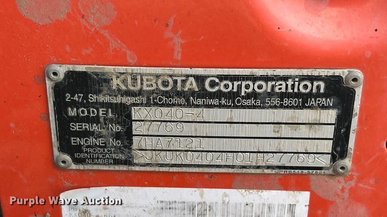 image for item ET6572 2017 Kubota KX040-4 mini excavator