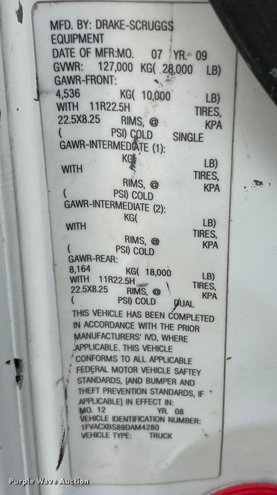 image for item ET6573 2009 Freightliner Business Class M2 utility / service truck