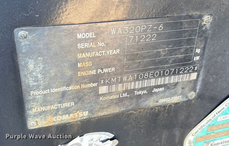 image for item ET7244 2012 Komatsu WA320PZ-6 wheel loader