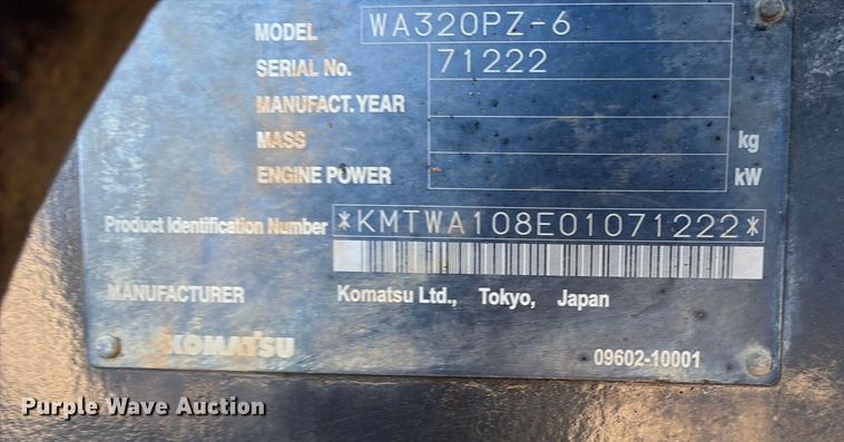 image for item ET7244 2012 Komatsu WA320PZ-6 wheel loader