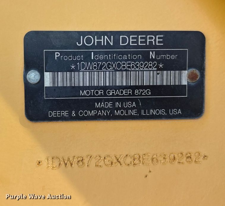image for item ET7298 2011 John Deere 872G motor grader
