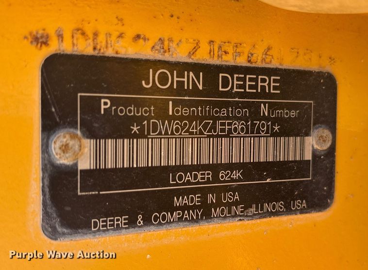 image for item ET7302 2014 John Deere 624K wheel loader