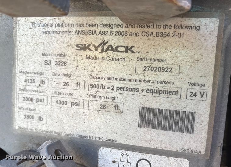 image for item ET7306 2014 Skyjack SJIII 3226 scissor lift