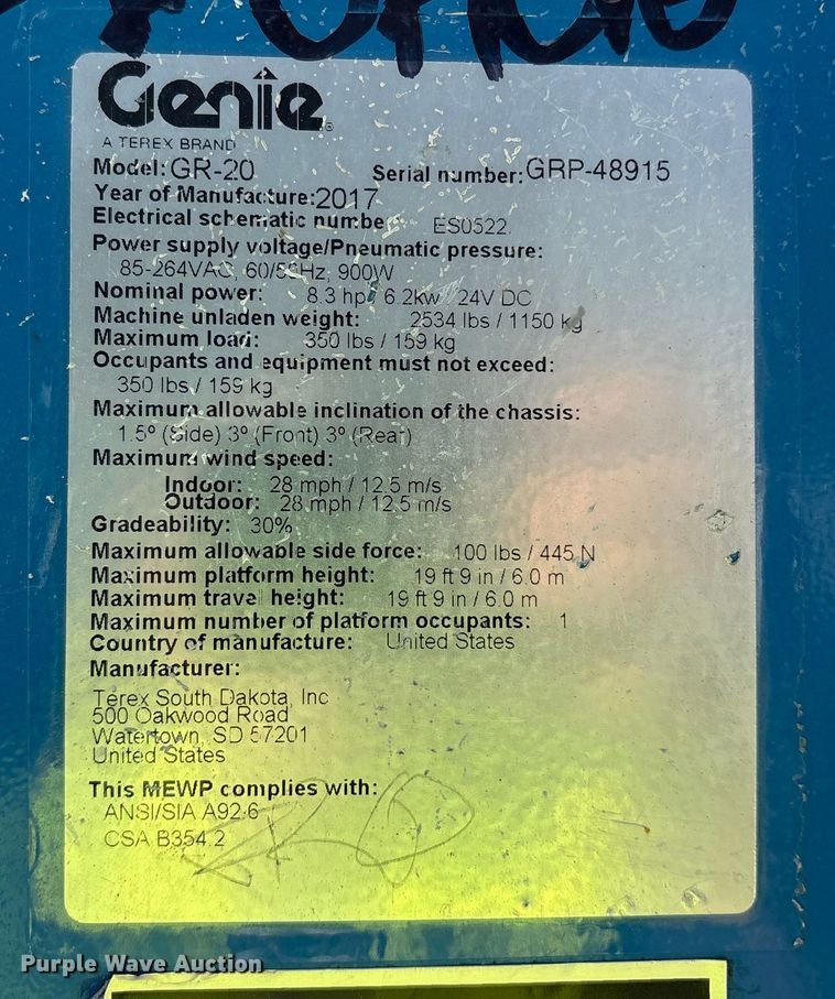 image for item ET7308 2017 Genie GR-20 vertical lift