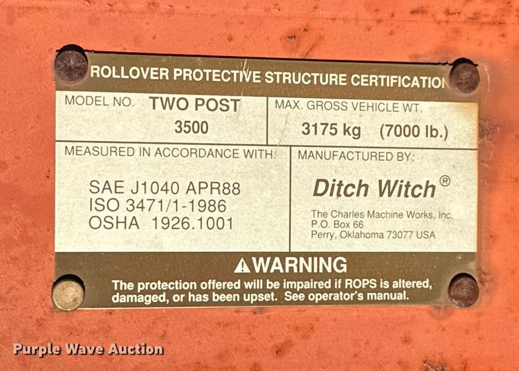 image for item EU5425 1995 Ditch Witch 3500DDLSB trencher