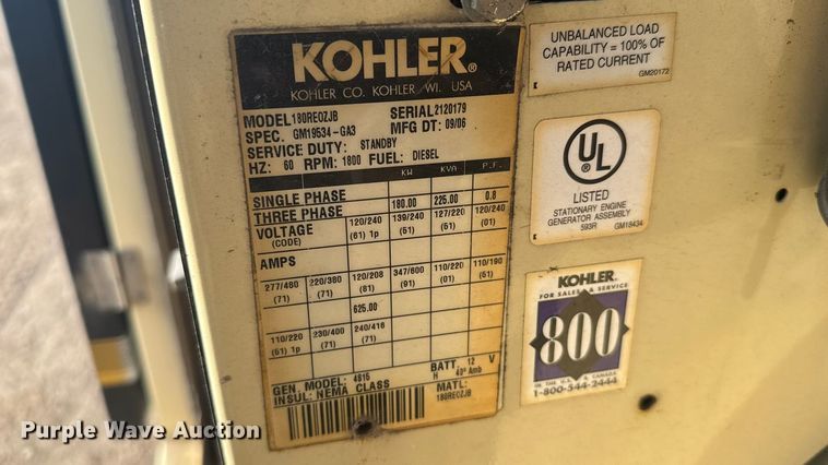 image for item EU6342 2006 Kohler Power Systems 180 generator