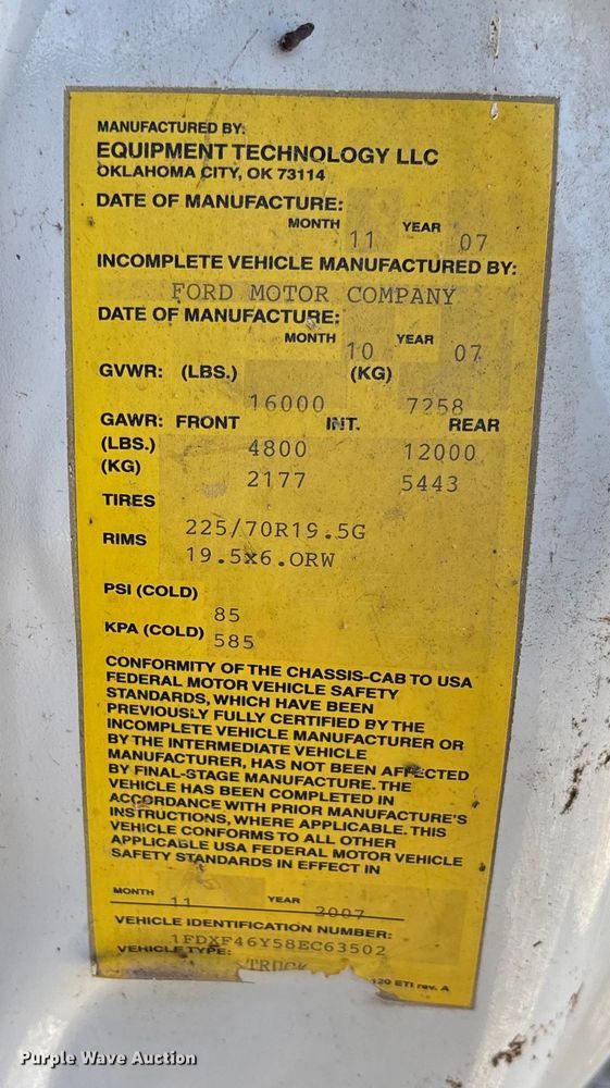 image for item EV3291 2008 Ford F450 Super Duty bucket truck