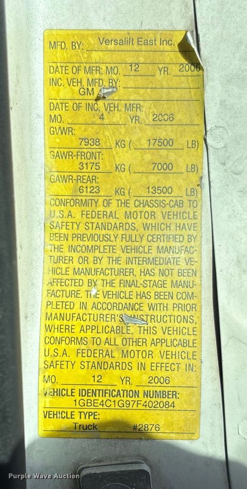 image for item EV3293 2007 Chevrolet C4500 bucket truck