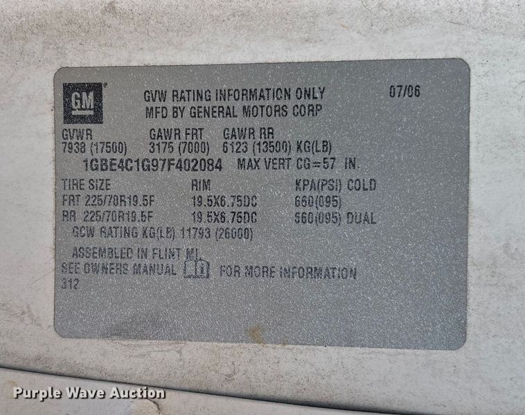 image for item EV3293 2007 Chevrolet C4500 bucket truck